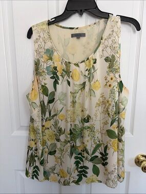 Classiques Entier Silk Floral Sleeveless Blouse with Yellow and Green Print